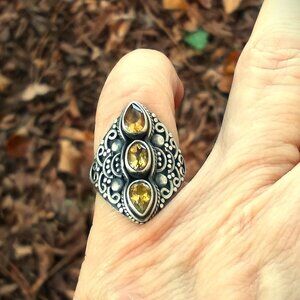 Citrine 3 stone sterling silver ring size 6